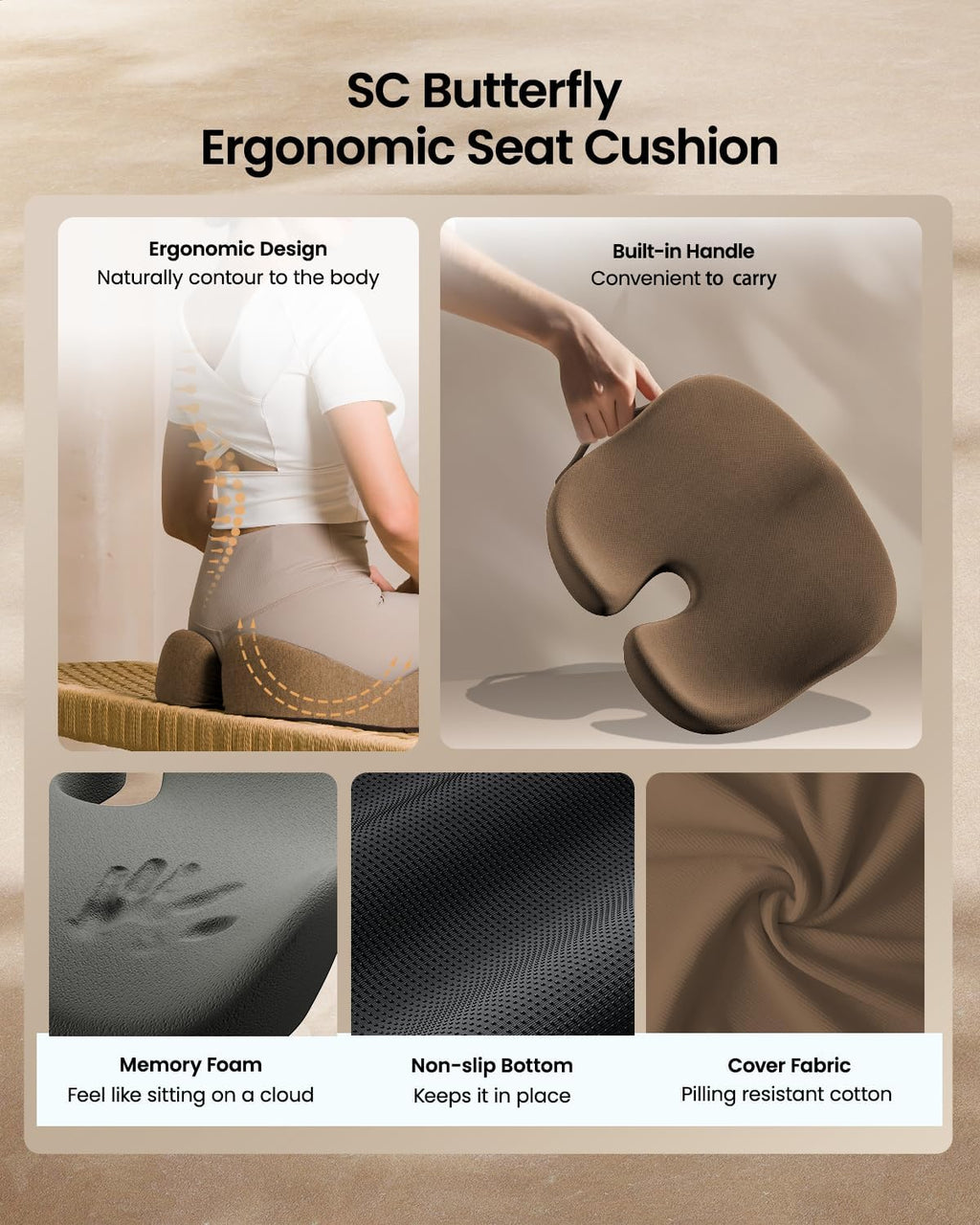 DrHealWell ArcPro Memory Cushion For Tailbone Protection, Sciatica & Pressure Relief