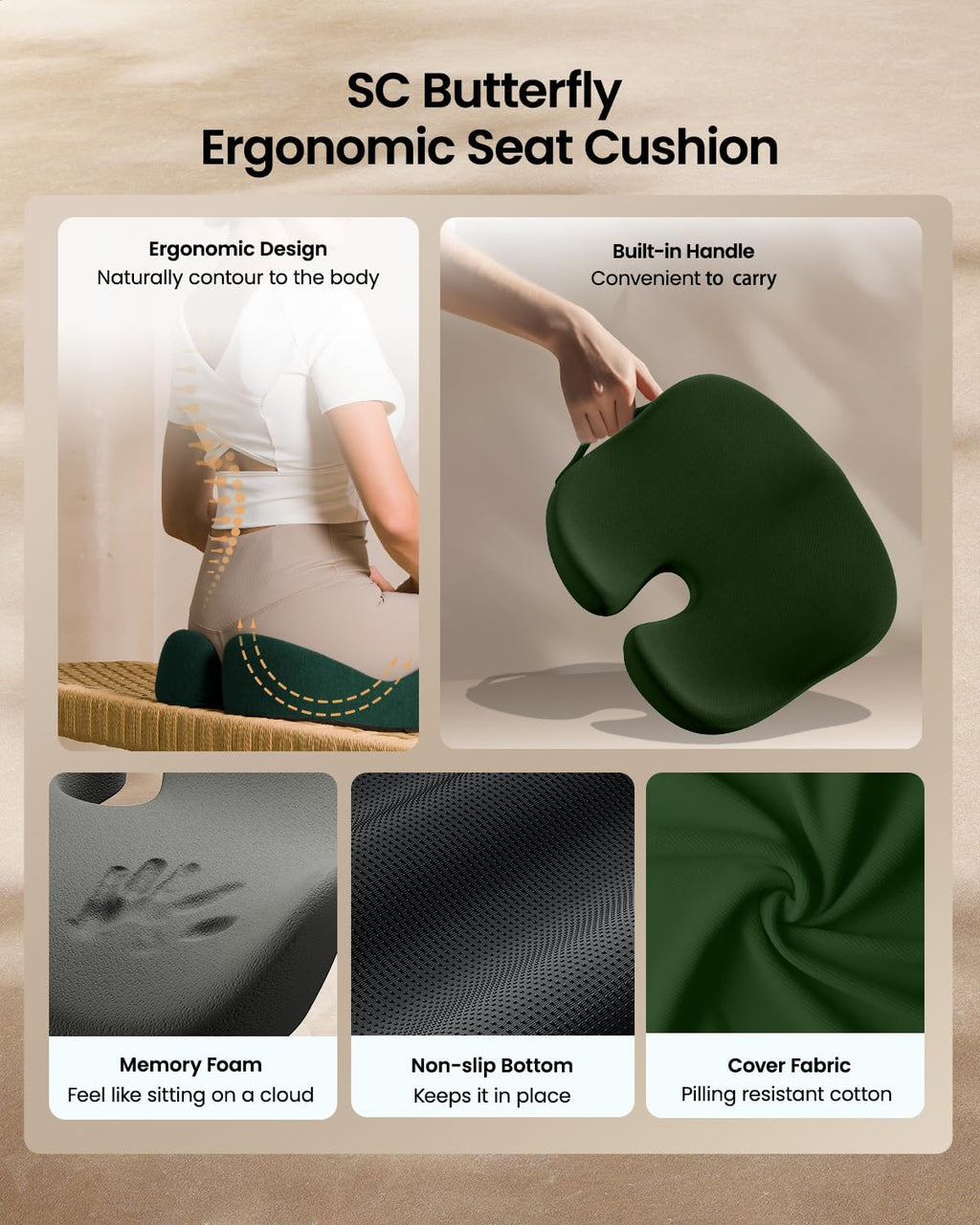 DrHealWell ArcPro Memory Cushion For Tailbone Protection, Sciatica & Pressure Relief