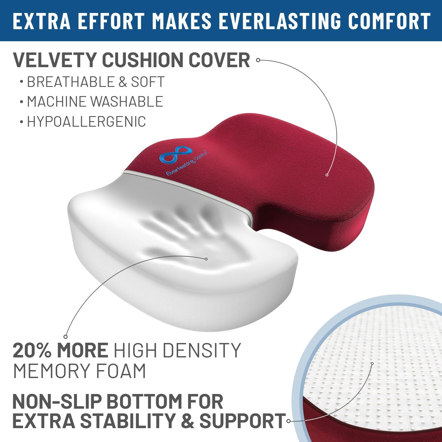 DrHealWell Everlasting Comfort Tailbone Protection, Sciatica & Posture Memory Foam Seat Cushion