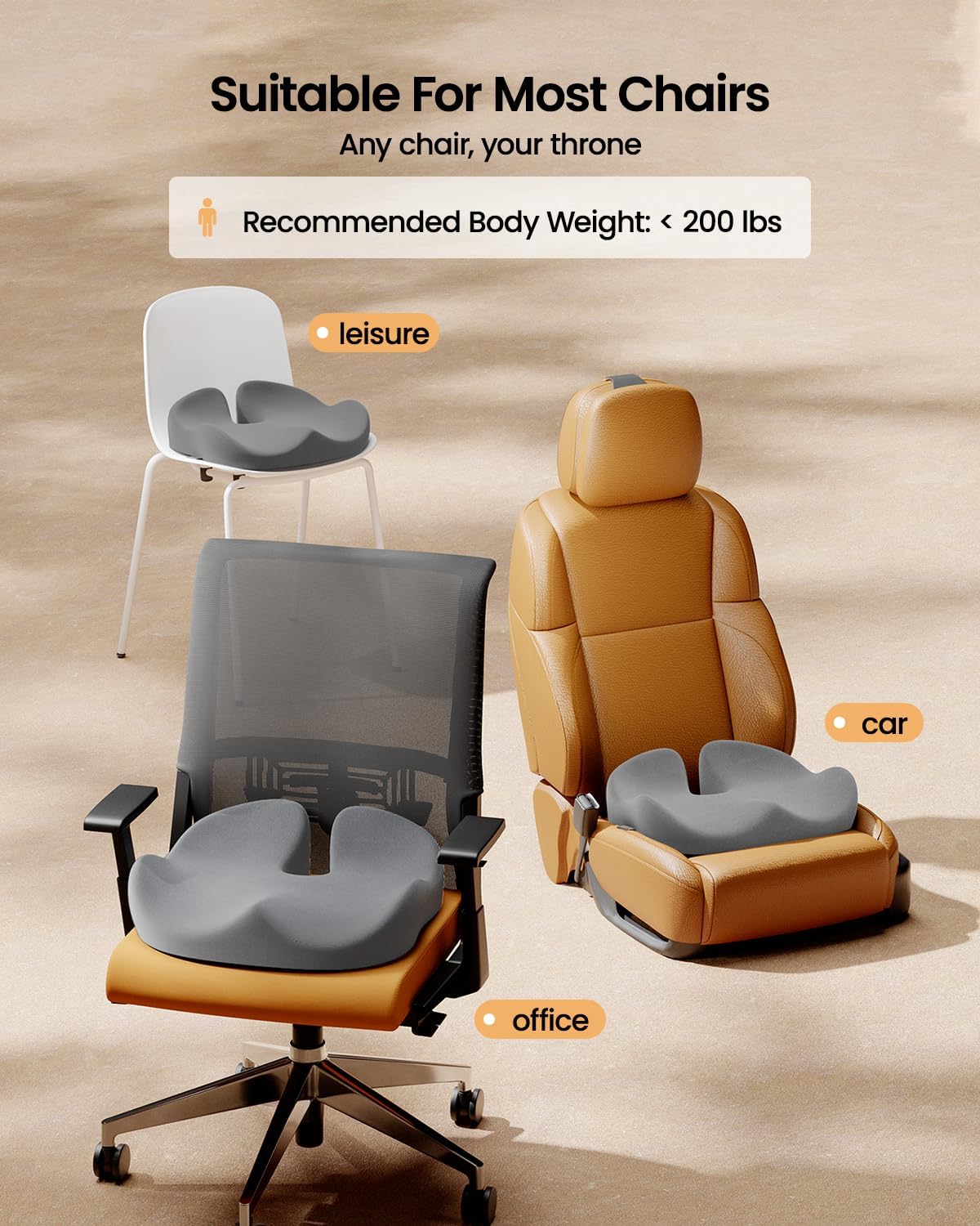 DrHealWell ArcPro Memory Cushion For Tailbone Protection, Sciatica & Pressure Relief