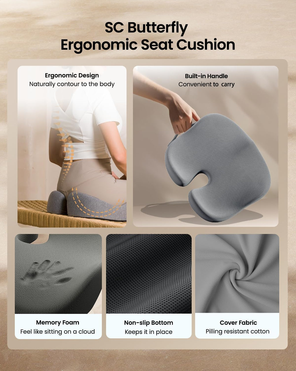 DrHealWell ArcPro Memory Cushion For Tailbone Protection, Sciatica & Pressure Relief