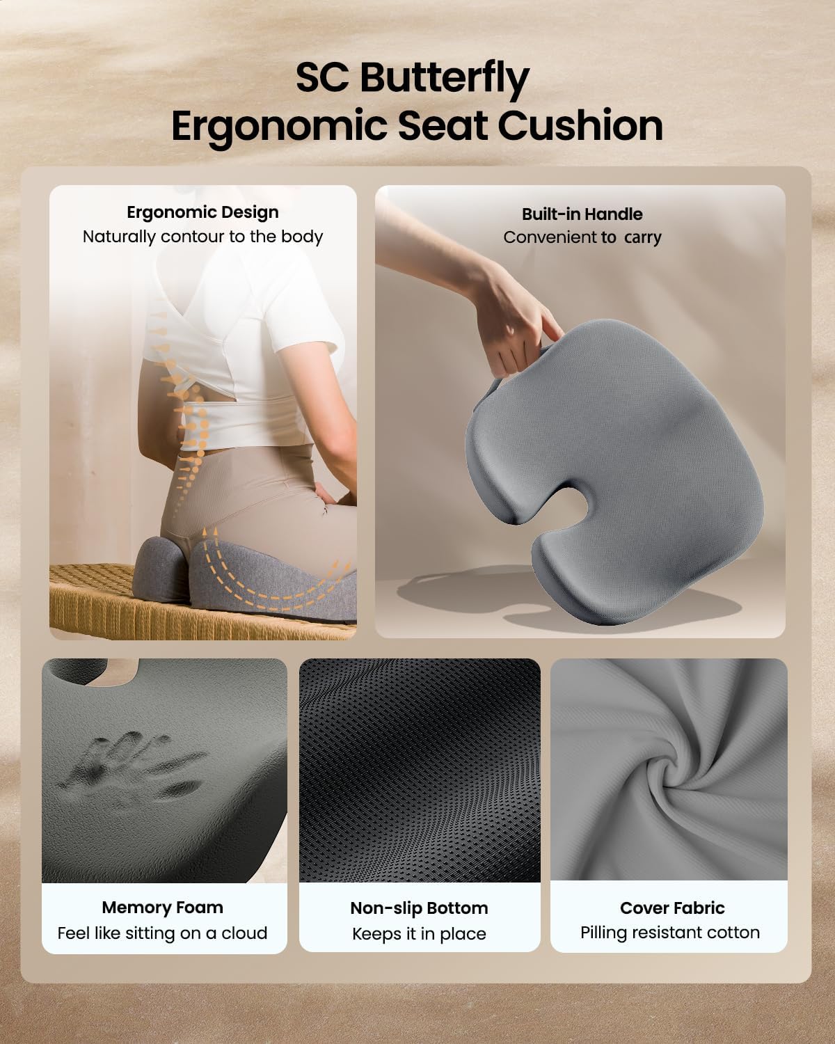 DrHealWell ArcPro Memory Cushion For Tailbone Protection, Sciatica & Pressure Relief