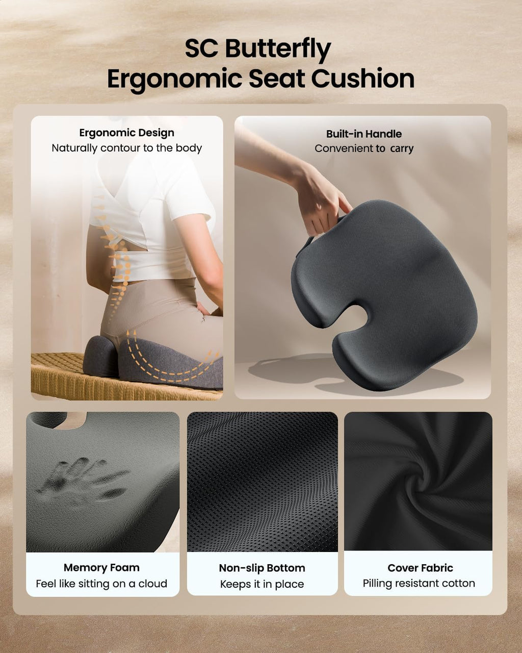 DrHealWell ArcPro Memory Cushion For Tailbone Protection, Sciatica & Pressure Relief