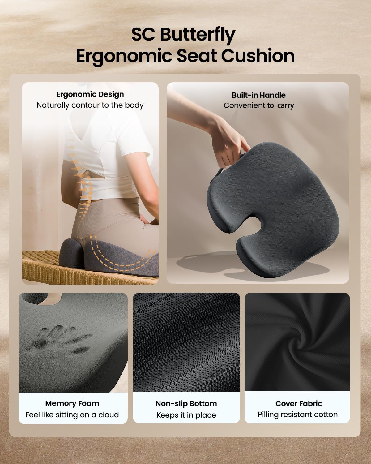 DrHealWell ArcPro Memory Cushion For Tailbone Protection, Sciatica & Pressure Relief