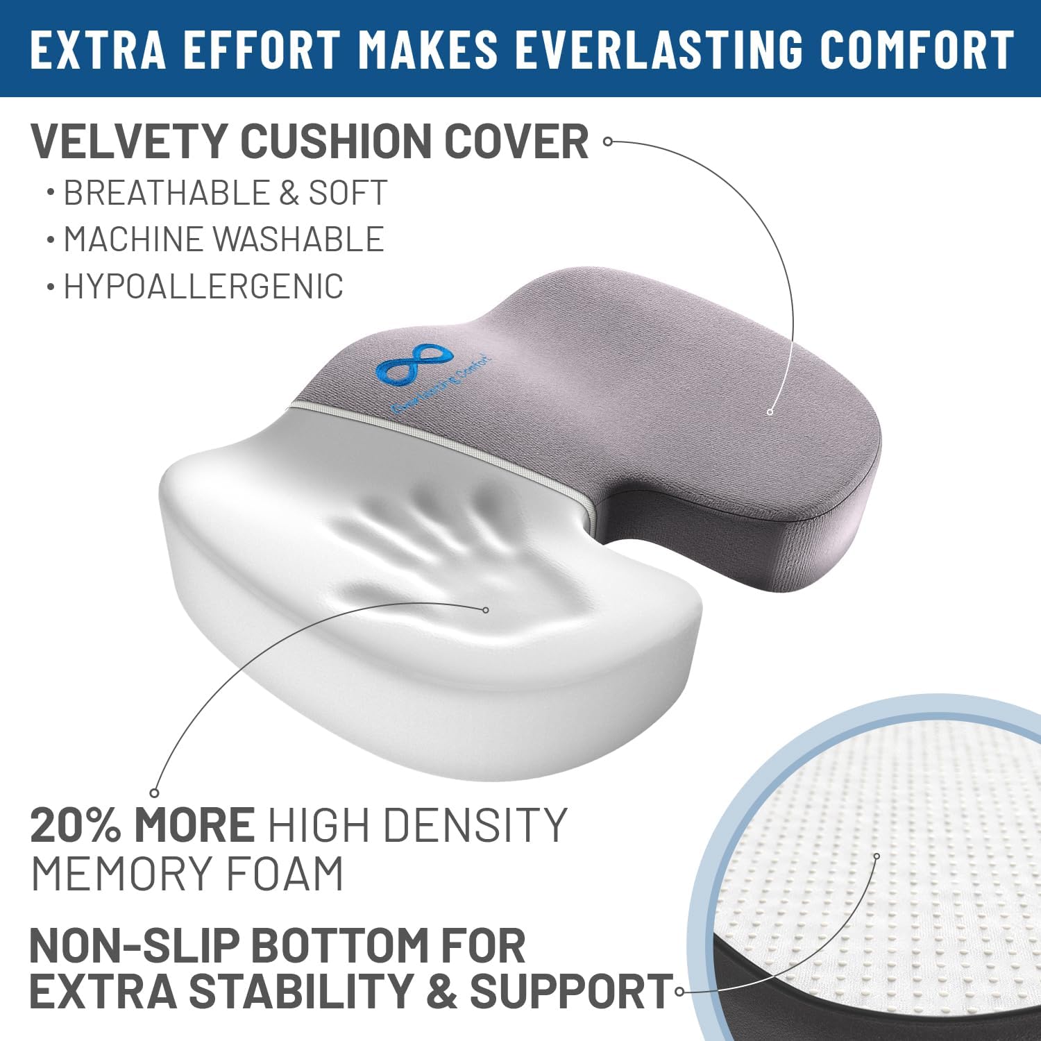 DrHealWell Everlasting Comfort Tailbone Protection, Sciatica & Posture Memory Foam Seat Cushion