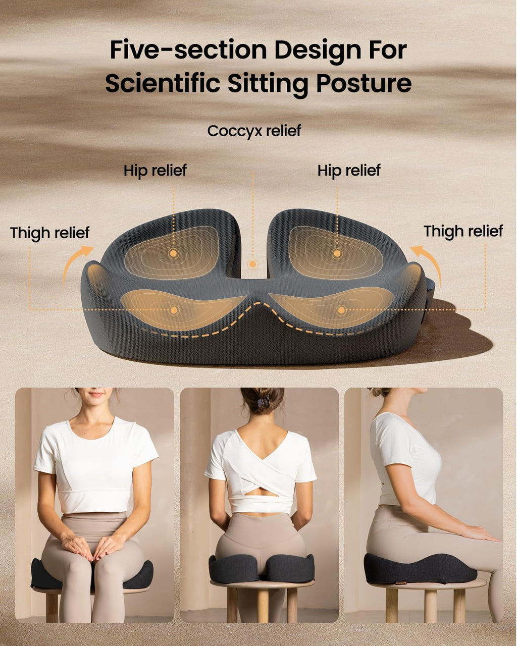 DrHealWell ArcPro Memory Cushion For Tailbone Protection, Sciatica & Pressure Relief