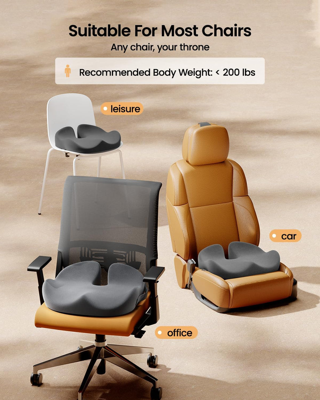 DrHealWell ArcPro Memory Cushion For Tailbone Protection, Sciatica & Pressure Relief