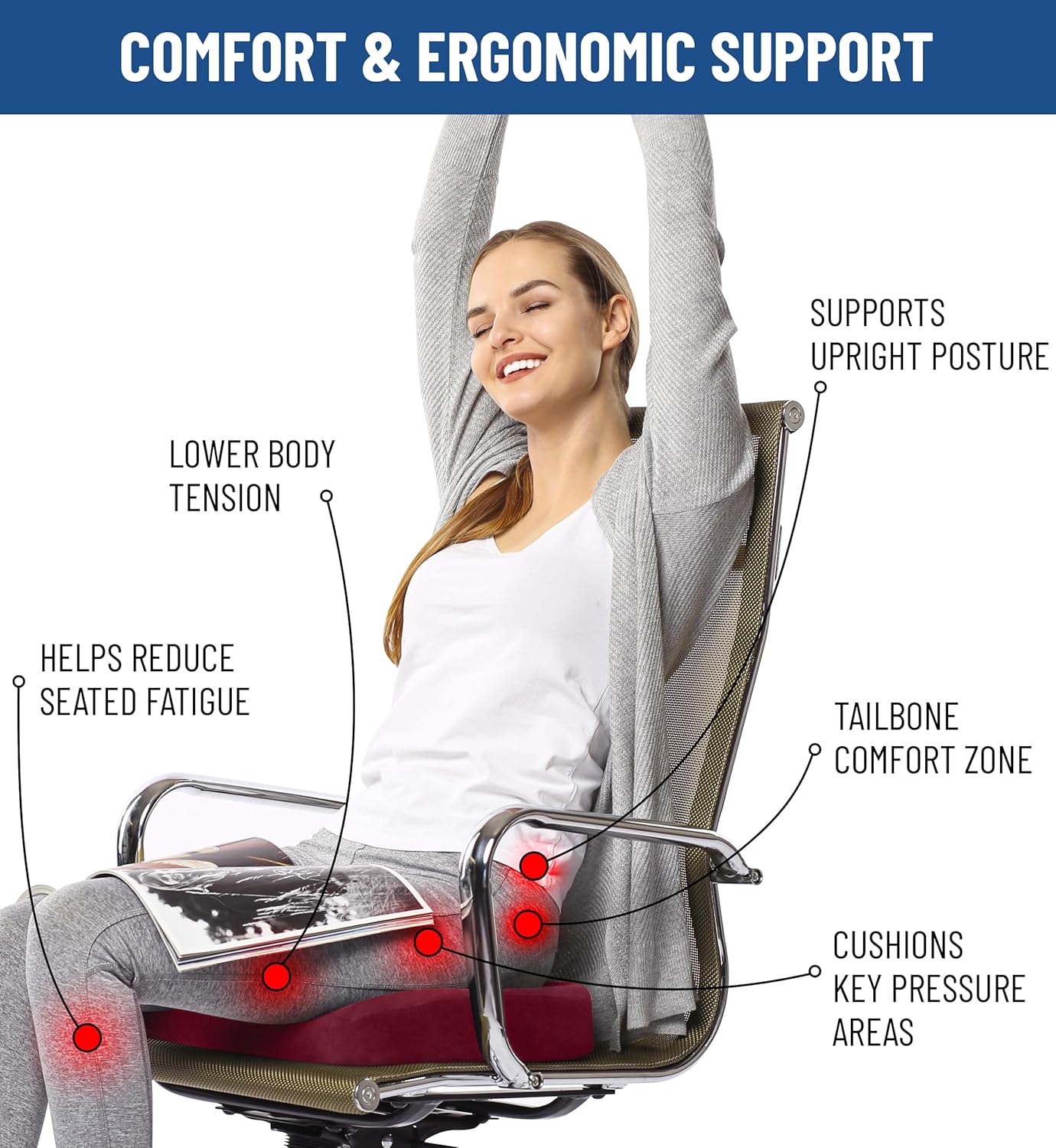 DrHealWell Everlasting Comfort Tailbone Protection, Sciatica & Posture Memory Foam Seat Cushion
