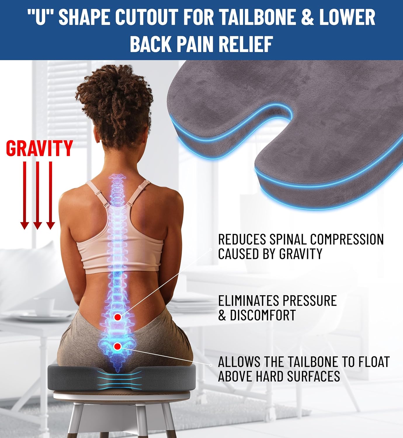 DrHealWell Everlasting Comfort Tailbone Protection, Sciatica & Posture Memory Foam Seat Cushion