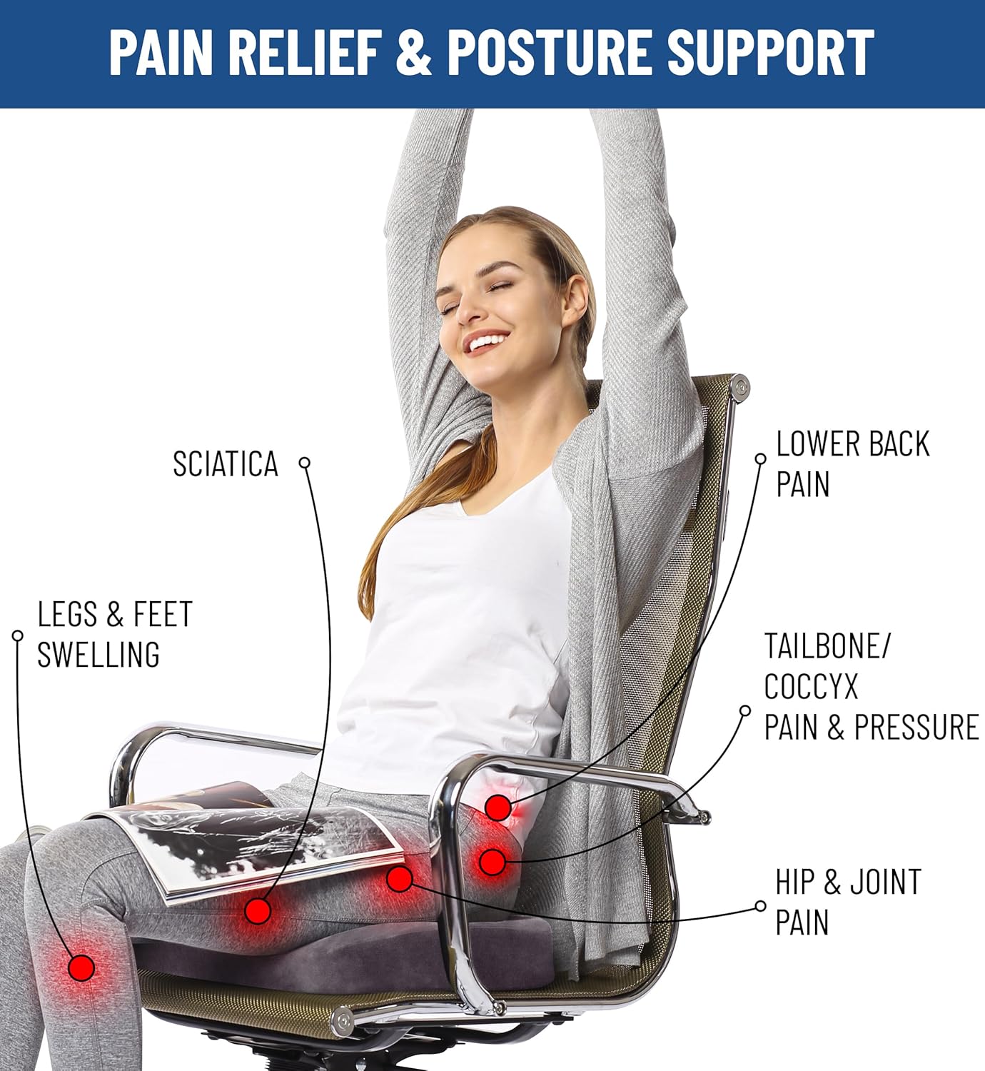 DrHealWell Everlasting Comfort Tailbone Protection, Sciatica & Posture Memory Foam Seat Cushion