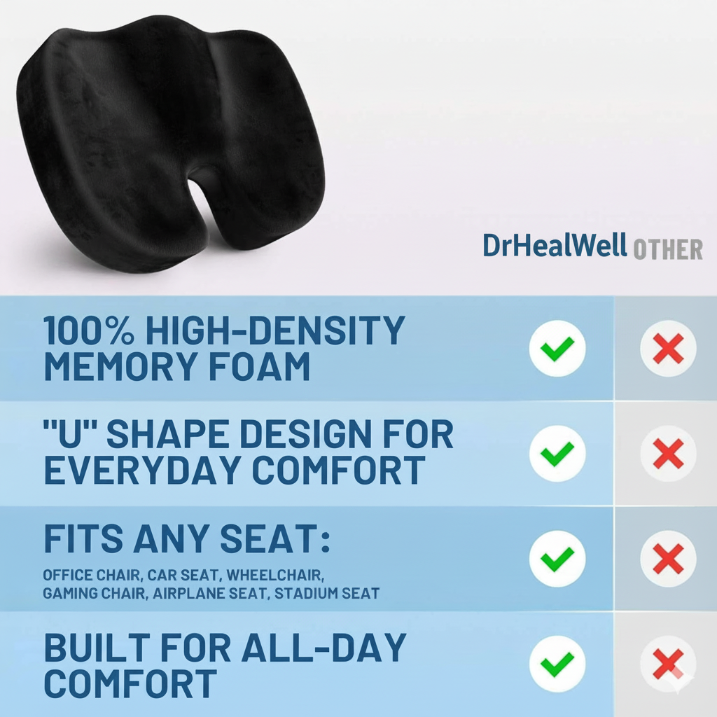 DrHealWell Everlasting Comfort Tailbone Protection, Sciatica & Posture Memory Foam Seat Cushion