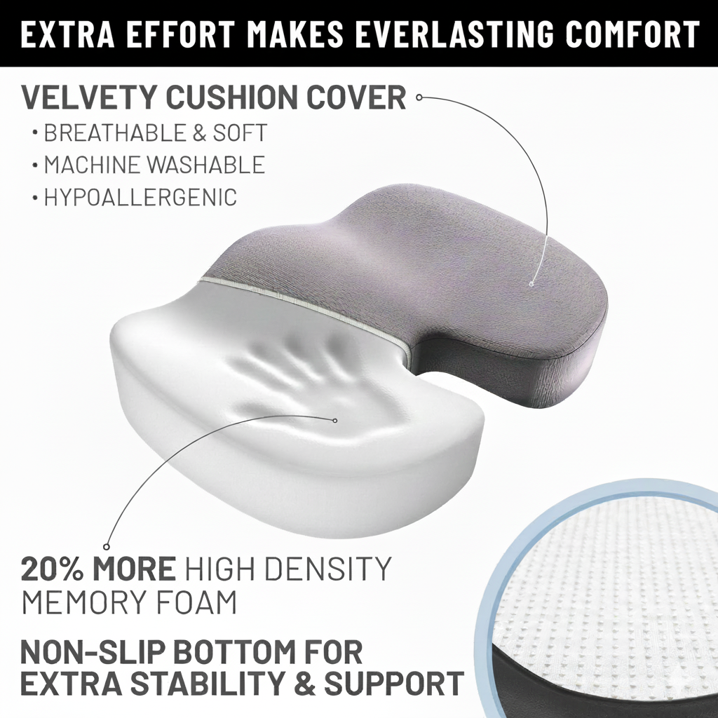 DrHealWell Everlasting Comfort Tailbone Protection, Sciatica & Posture Memory Foam Seat Cushion